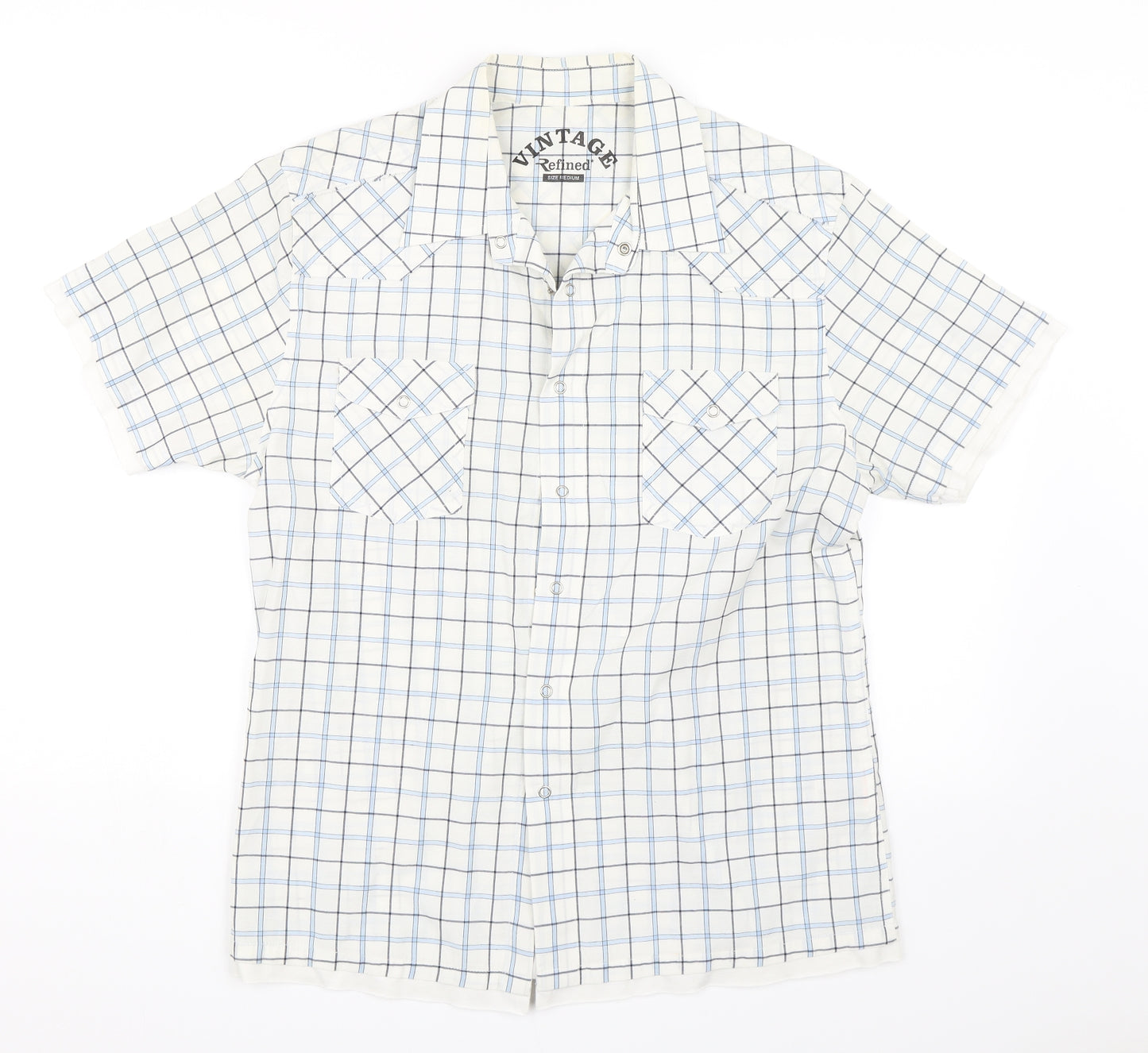 Vintage Refined Mens Blue Check   Button-Up Size M