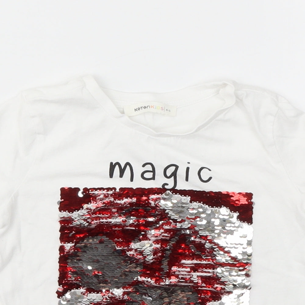 KOTON Girls White   Basic T-Shirt Size 4-5 Years