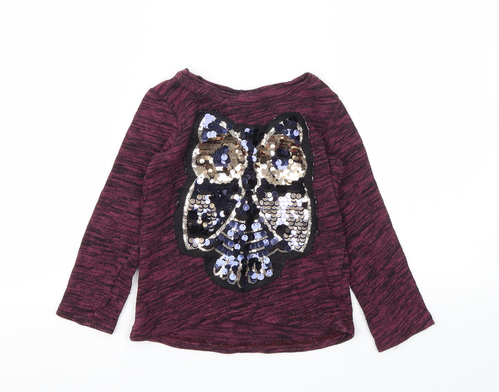 F&F Girls Purple Animal Print Basic T-Shirt Size 5-6 Years