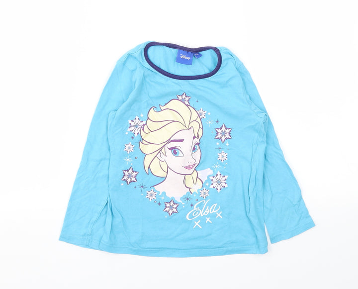 Disney Girls Blue Animal Print  Basic T-Shirt Size 4 Years