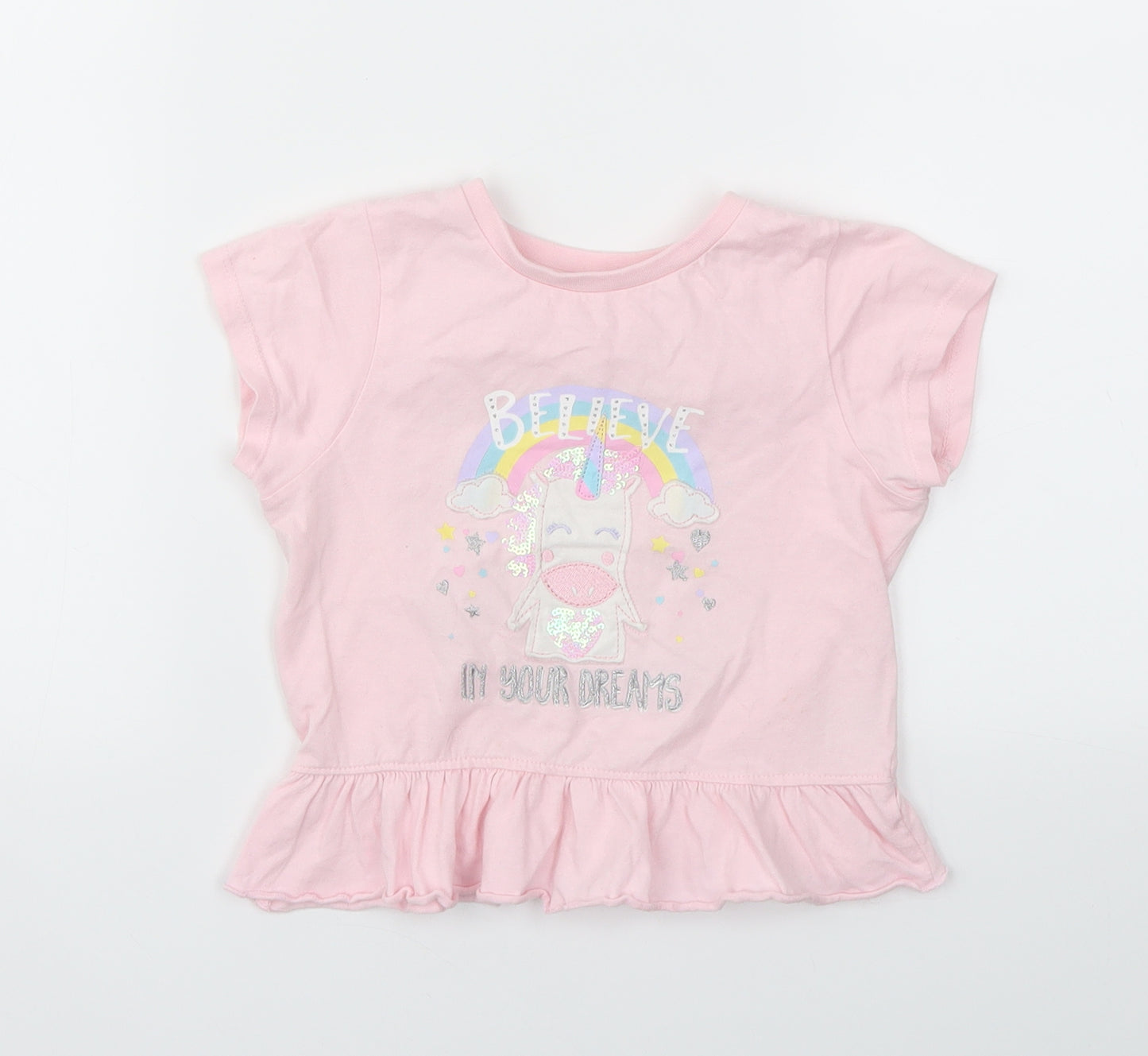 BELIVE Girls Pink Animal Print  Basic T-Shirt Size 3-4 Years