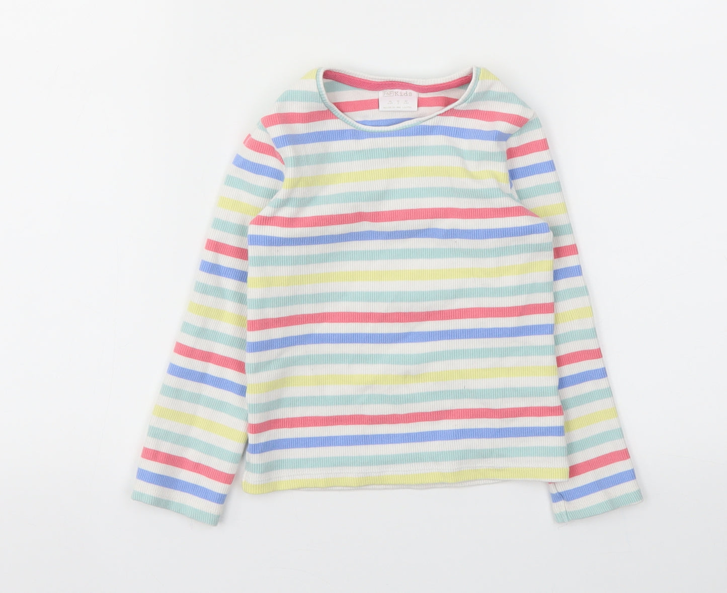 F&F Girls Multicoloured Striped  Basic T-Shirt Size 5-6 Years