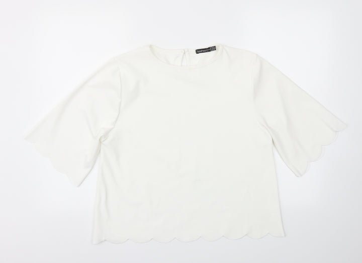 Boohoo Womens White Basic T-Shirt Size 14