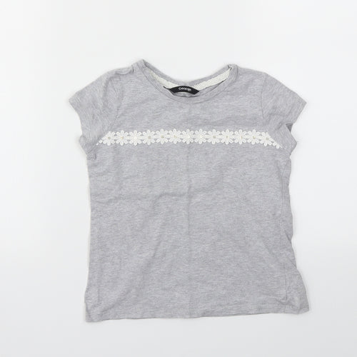 George Girls Grey Floral  Basic T-Shirt Size 5-6 Years