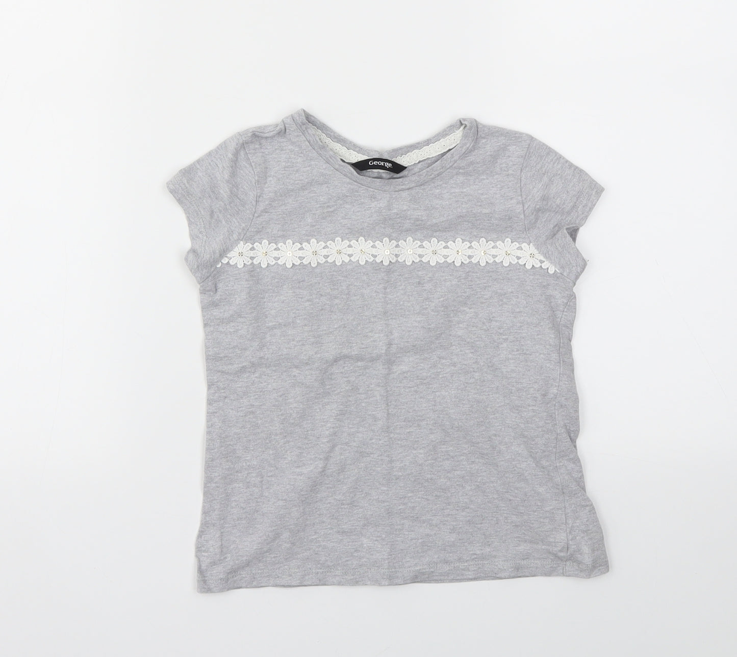 George Girls Grey Floral  Basic T-Shirt Size 5-6 Years