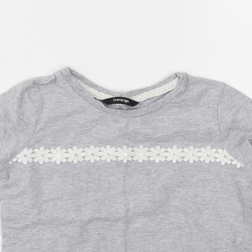 George Girls Grey Floral  Basic T-Shirt Size 5-6 Years