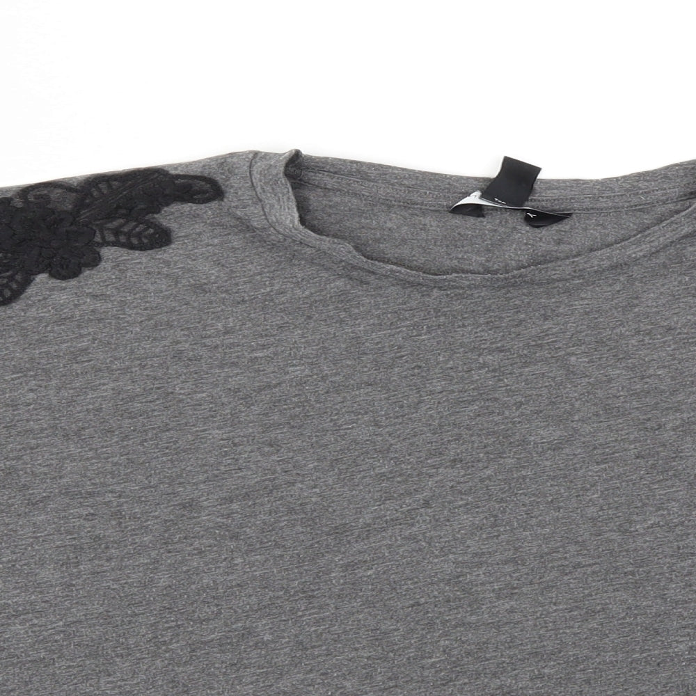 New Look Womens Grey Floral  Basic T-Shirt Size 12