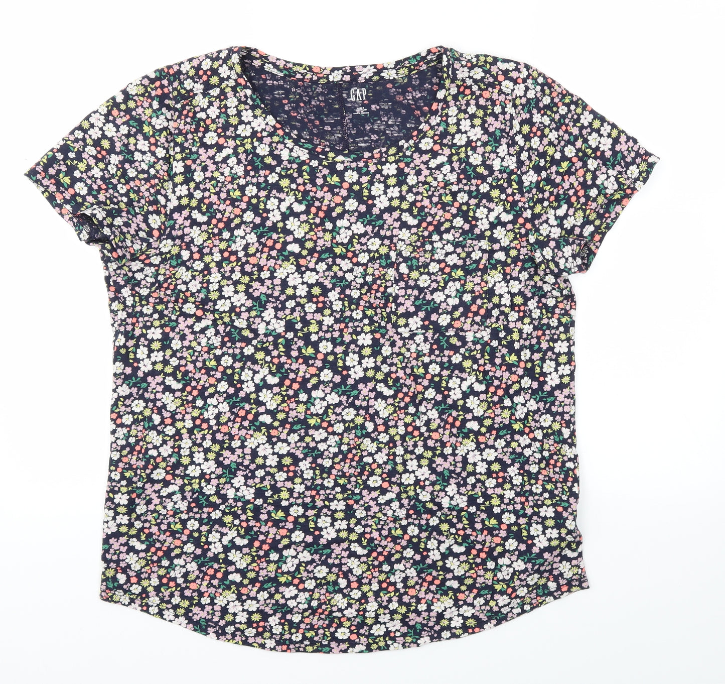 Gap Womens Blue Floral  Basic T-Shirt Size L