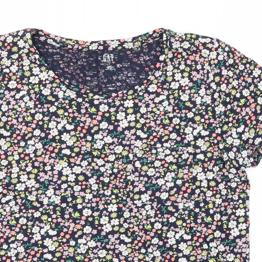 Gap Womens Blue Floral  Basic T-Shirt Size L