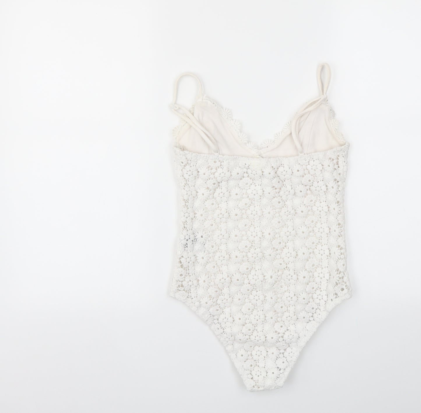 H&M Womens White Floral  Bodysuit One-Piece Size S