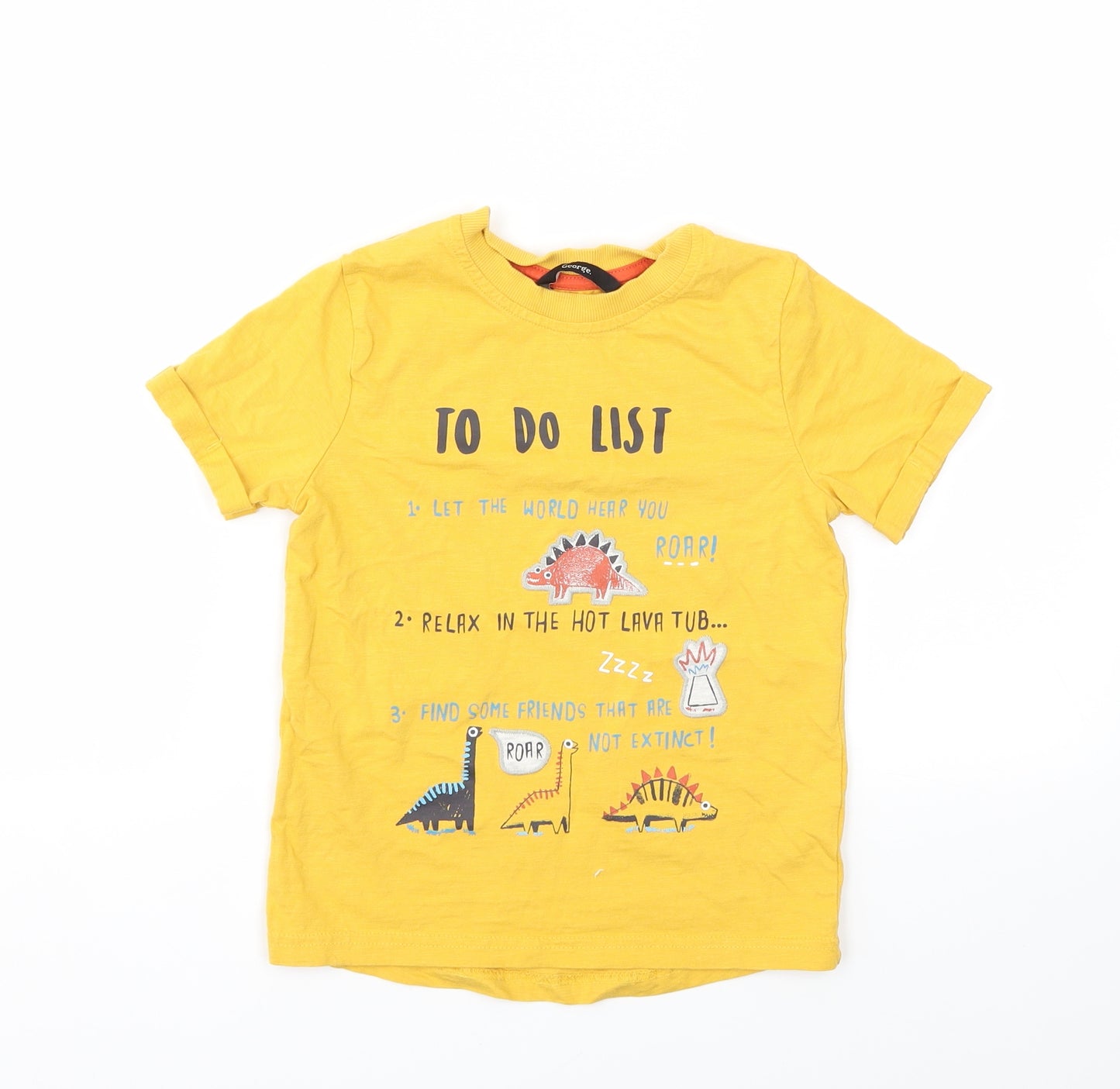 George Boys Yellow Animal Print  Basic T-Shirt Size 5-6 Years