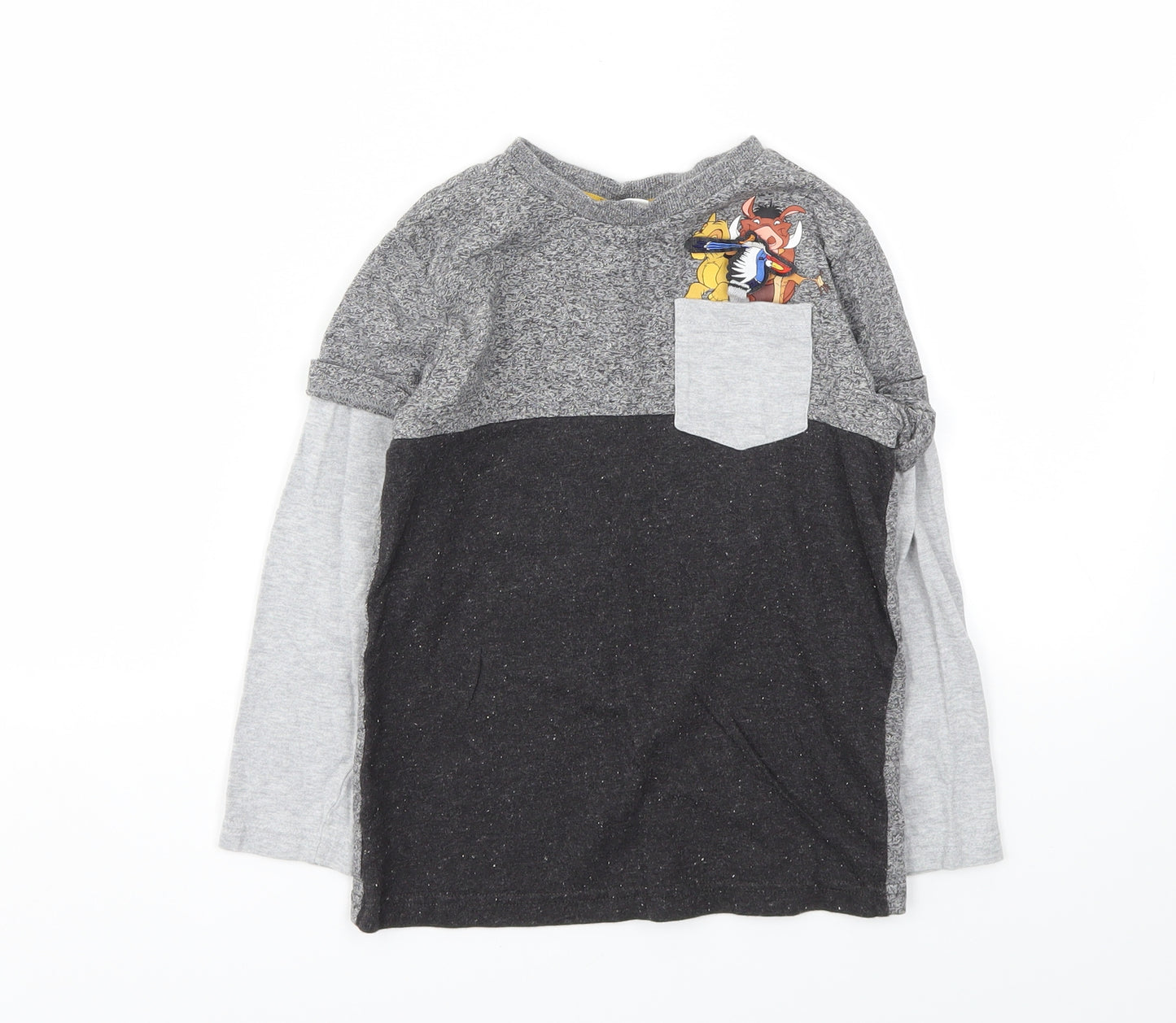 Lion King Boys Grey Animal Print  Basic T-Shirt Size 6-7 Years
