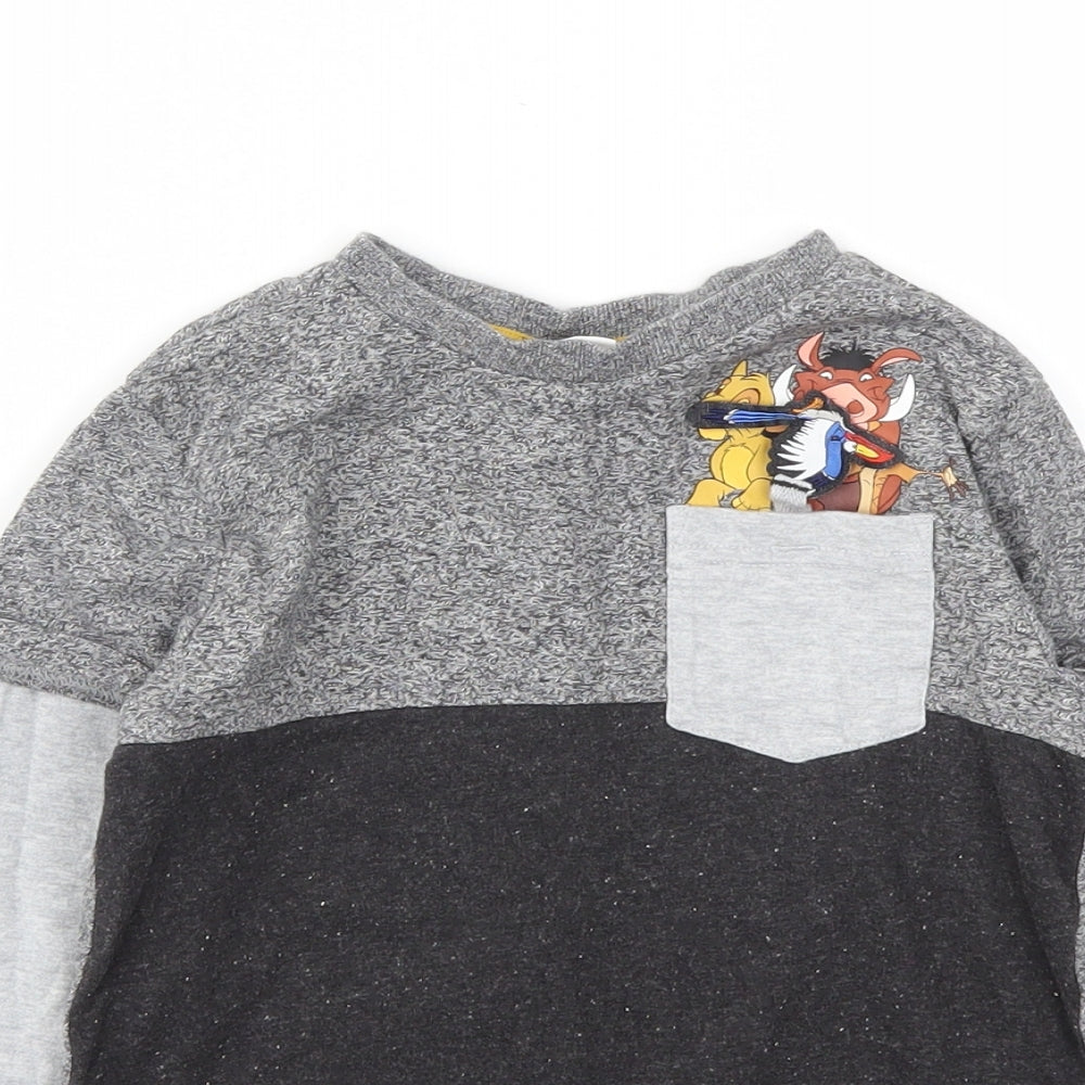 Lion King Boys Grey Animal Print  Basic T-Shirt Size 6-7 Years