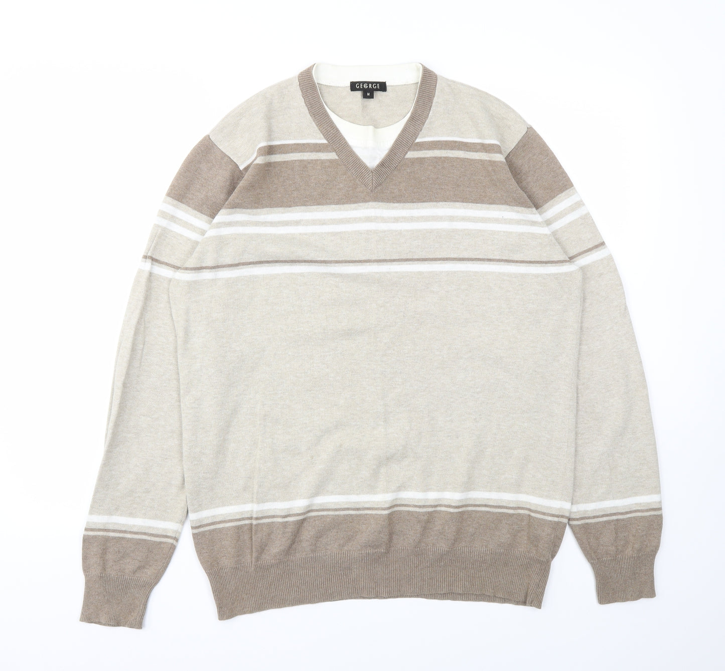George Mens Brown Striped  Pullover Sweatshirt Size M