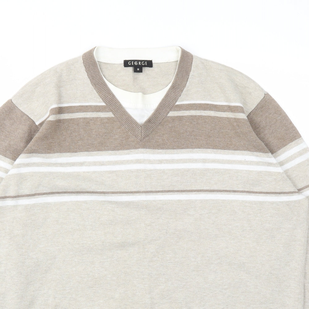 George Mens Brown Striped  Pullover Sweatshirt Size M