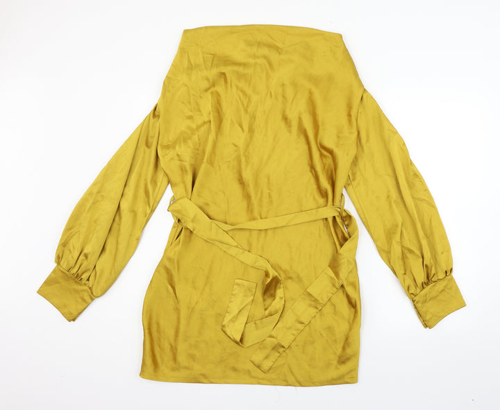 Boohoo Womens Yellow A-Line Size 12 - BELTED
