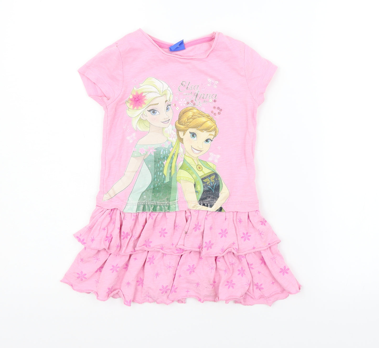Disney Girls Pink   T-Shirt Dress  Size 3-4 Years  - Elsa Frozen