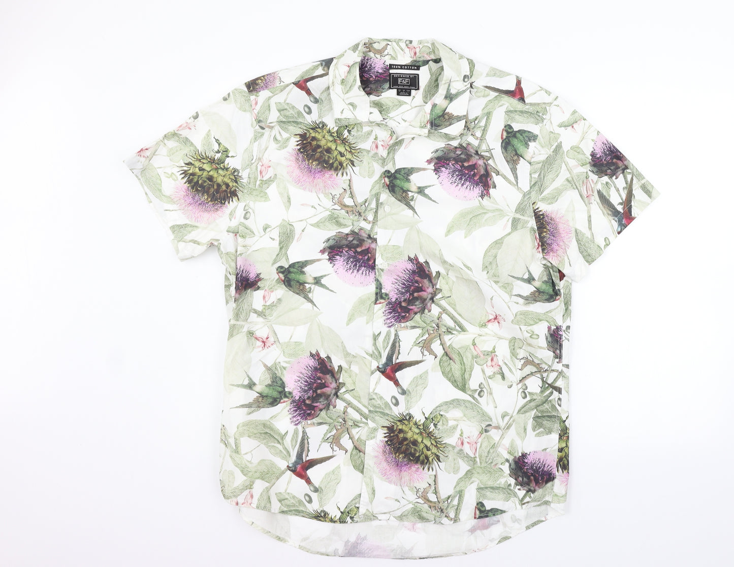 F&F Mens White Floral   Button-Up Size L