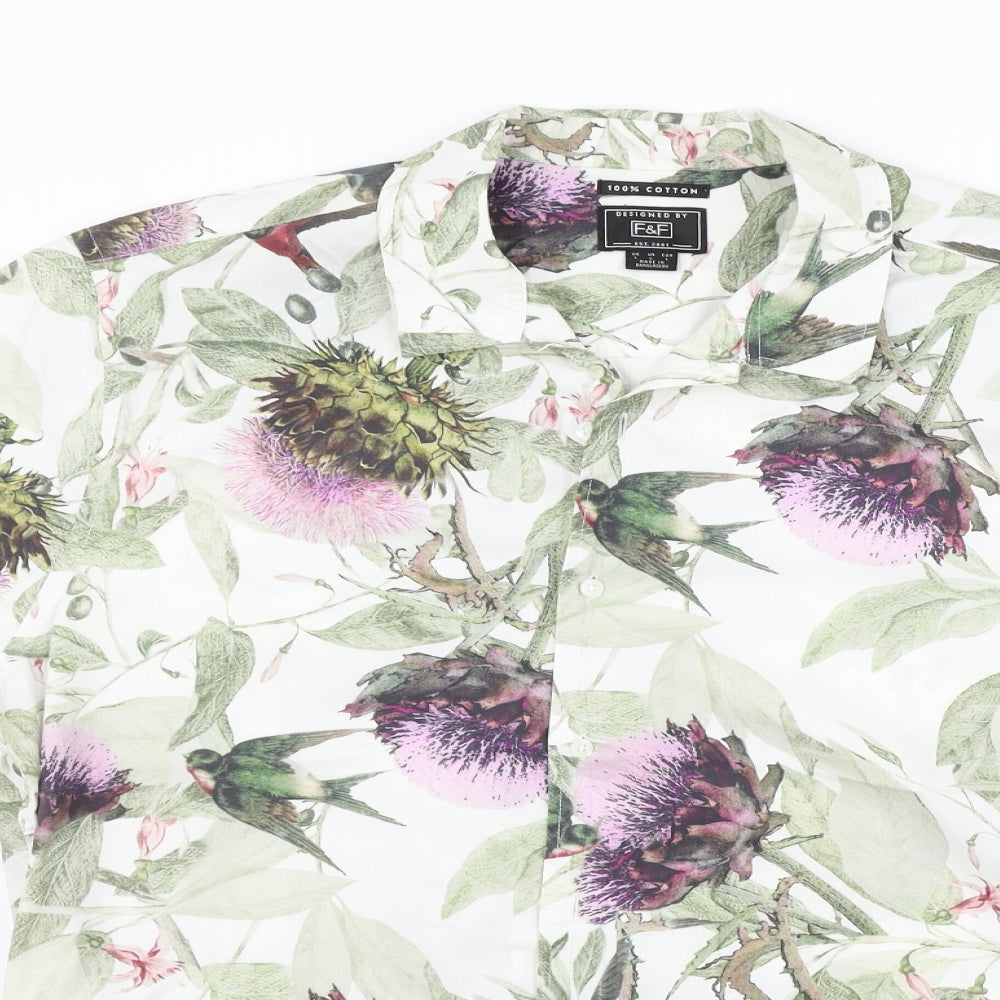 F&F Mens White Floral   Button-Up Size L