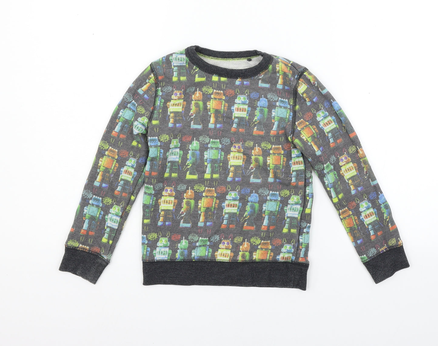 NEXT Boys Grey Geometric  Pullover Jumper Size 5-6 Years  - Robots
