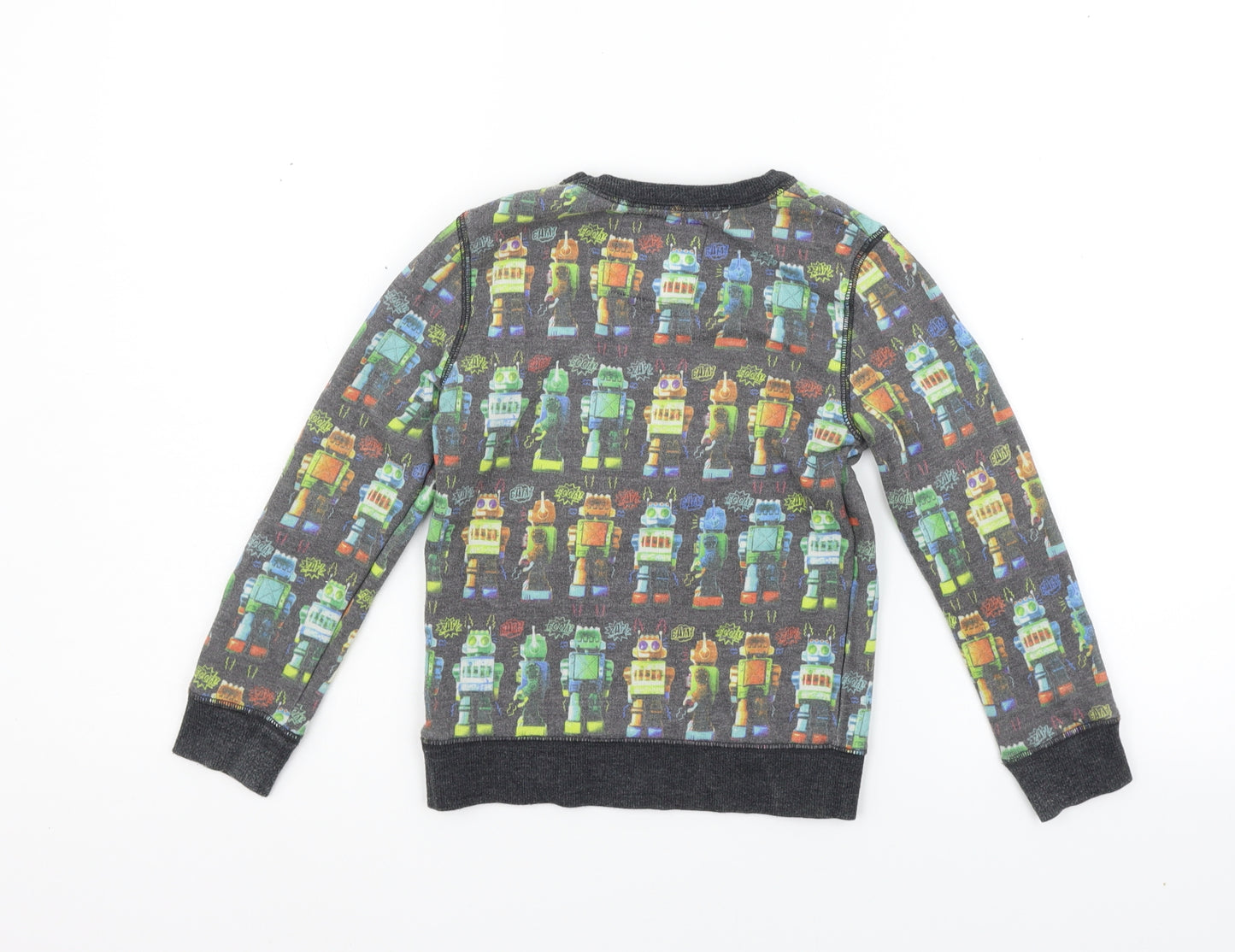 NEXT Boys Grey Geometric  Pullover Jumper Size 5-6 Years  - Robots
