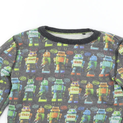 NEXT Boys Grey Geometric  Pullover Jumper Size 5-6 Years  - Robots