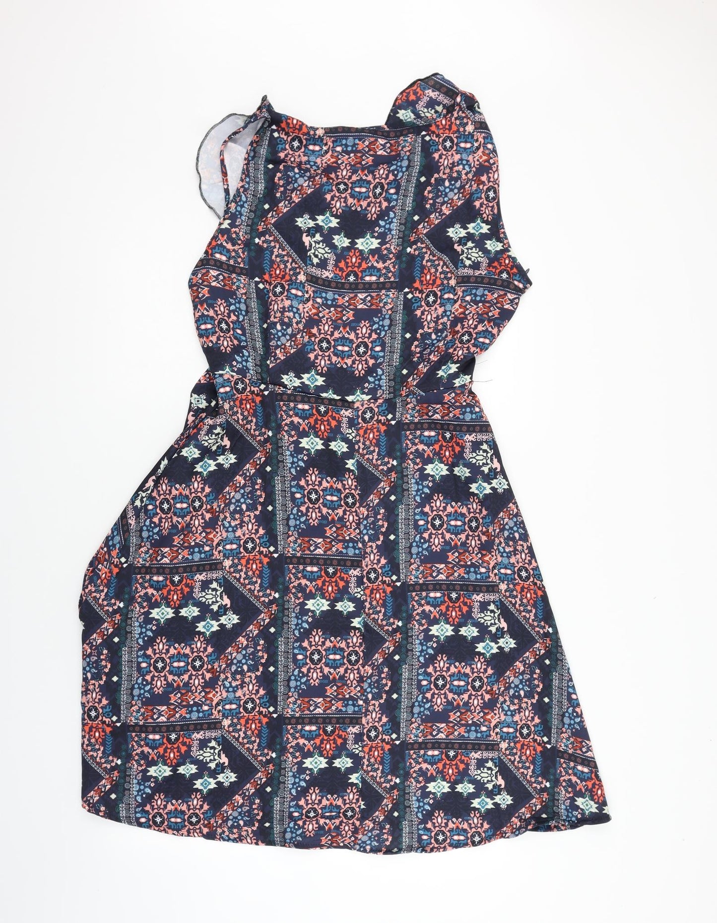 London Collection Womens Blue Geometric  A-Line  Size 14