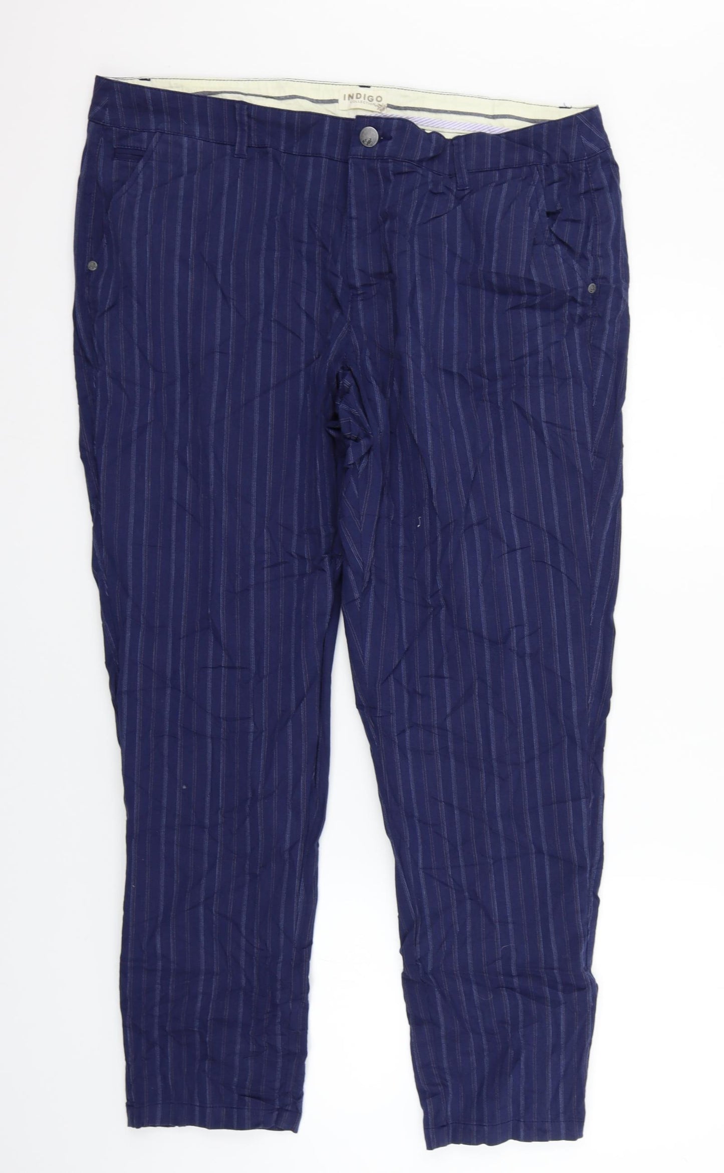 Marks and Spencer Womens Blue Striped  Trousers  Size 18 L29 in