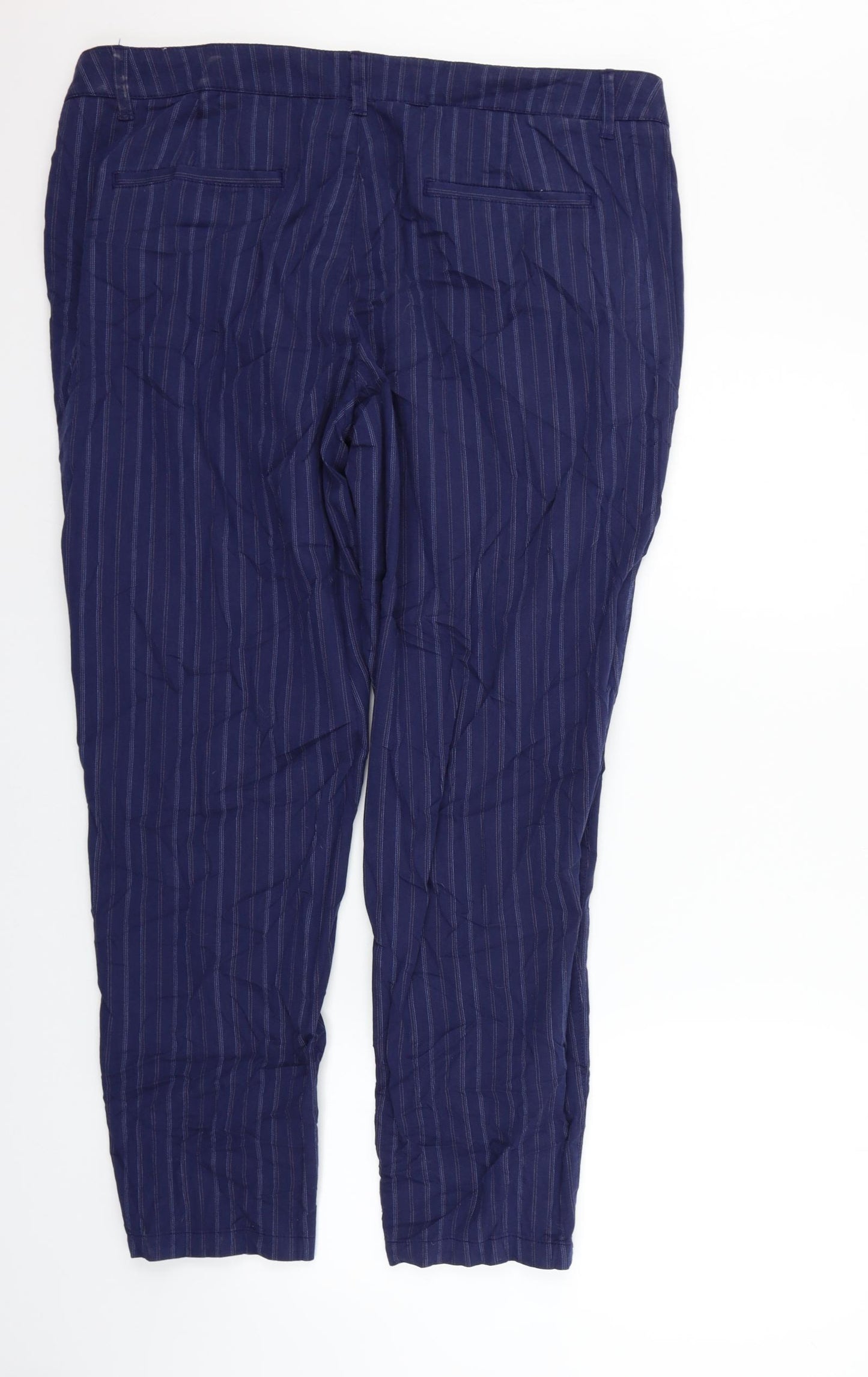 Marks and Spencer Womens Blue Striped  Trousers  Size 18 L29 in