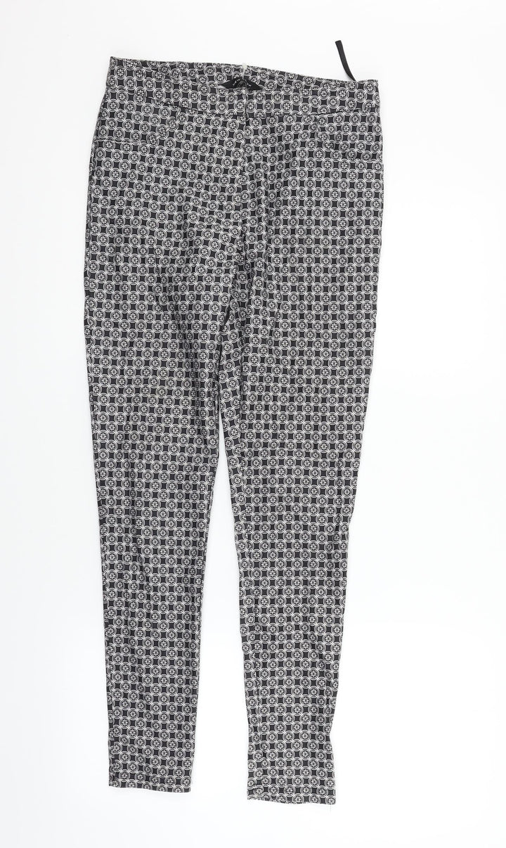 New Look Womens Grey Geometric Trousers Size 8 L28 in
