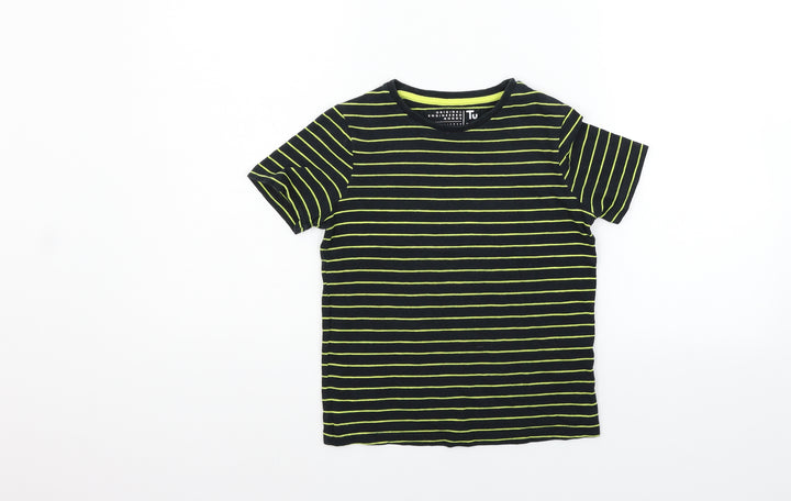 TU Boys Black Striped  Basic T-Shirt Size 7 Years