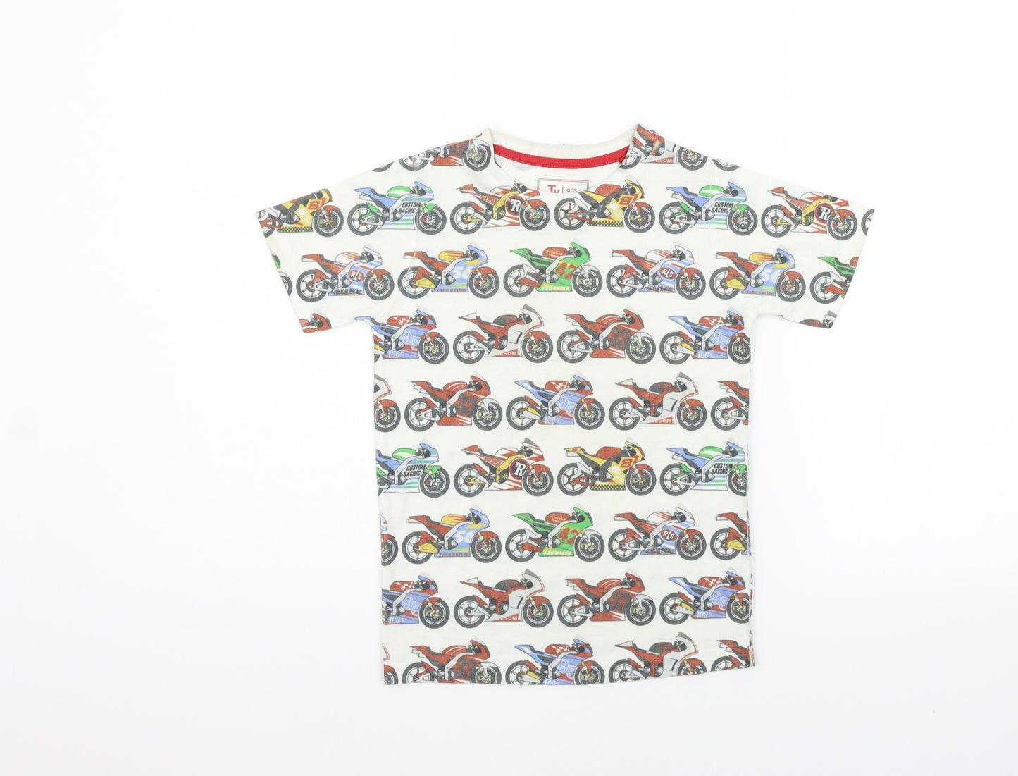 TU Girls White Geometric  Basic T-Shirt Size 6 Years