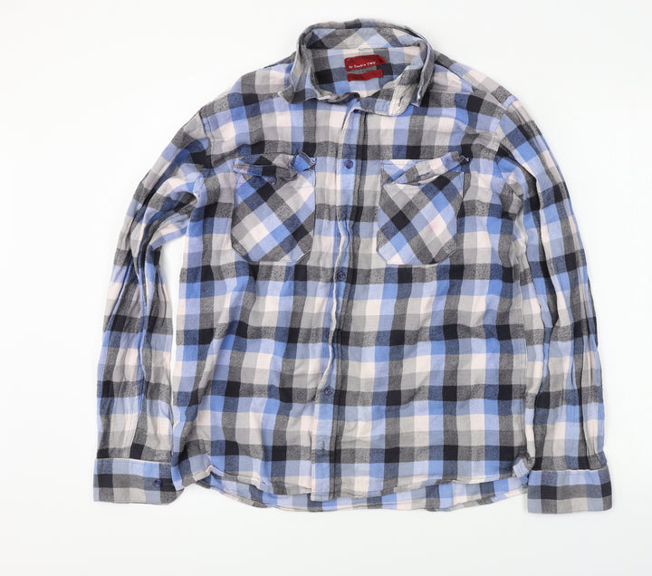 Bar Harbour Mens Blue Check Button-Up Size L