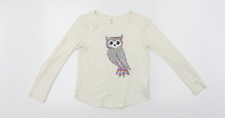 Gap Girls White Basic T-Shirt Size L - Sequin detail