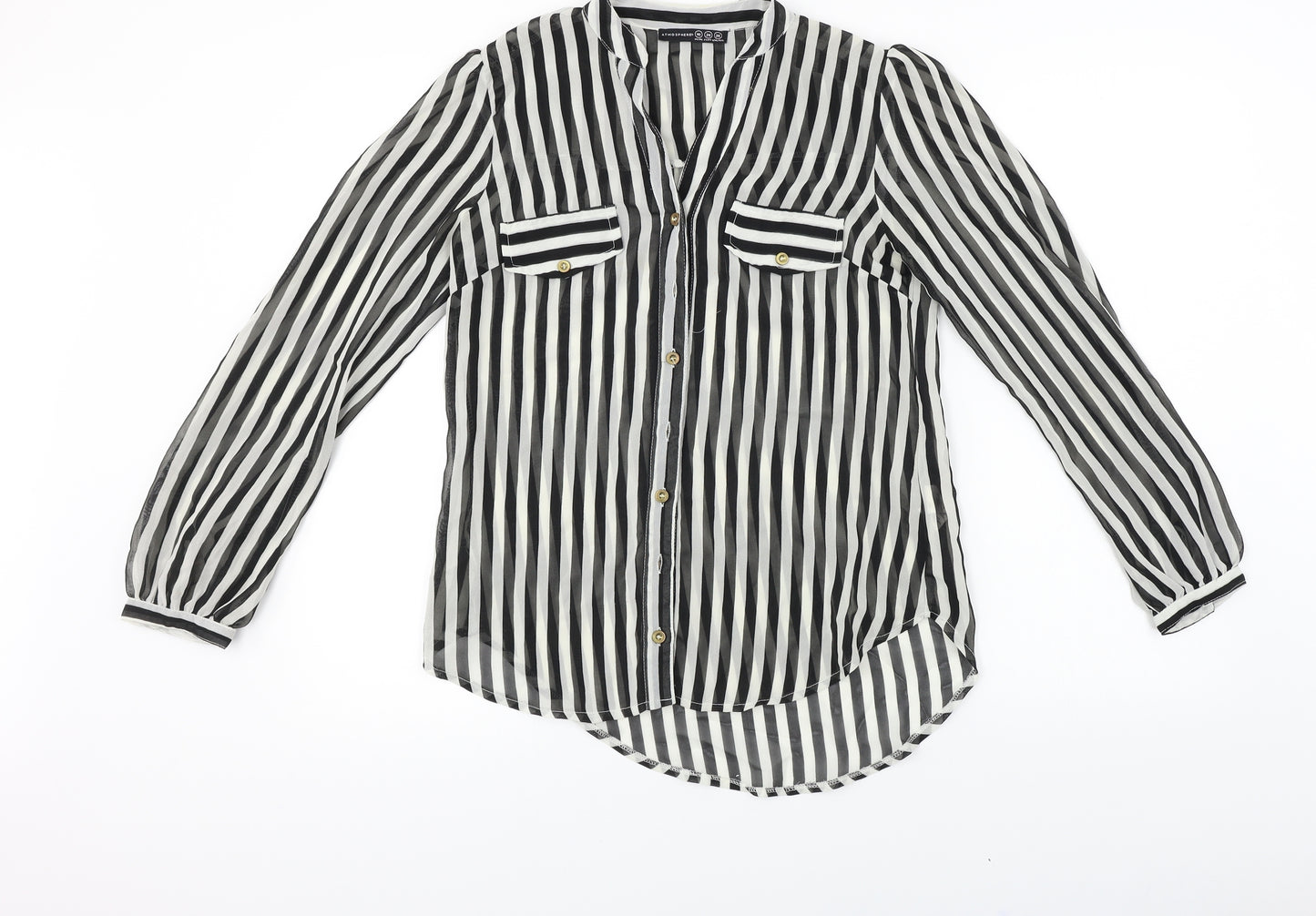 Atmosphere  Womens Black Striped  Basic Button-Up Size 10