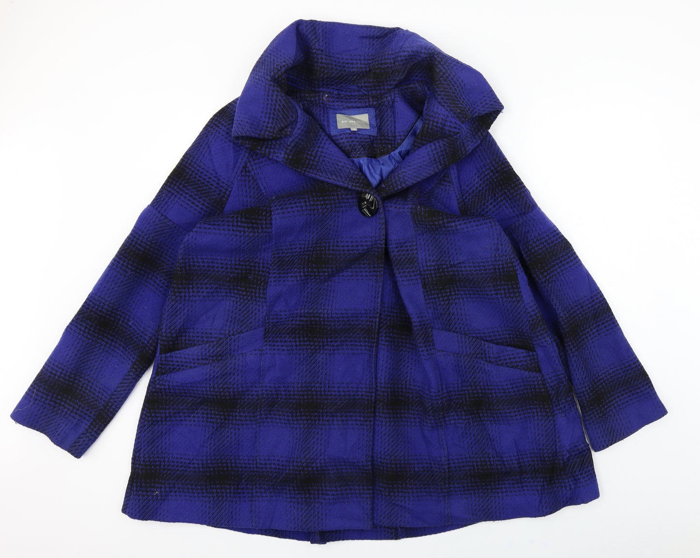 Per Una  Womens Blue Check  Jacket Coat Size 16