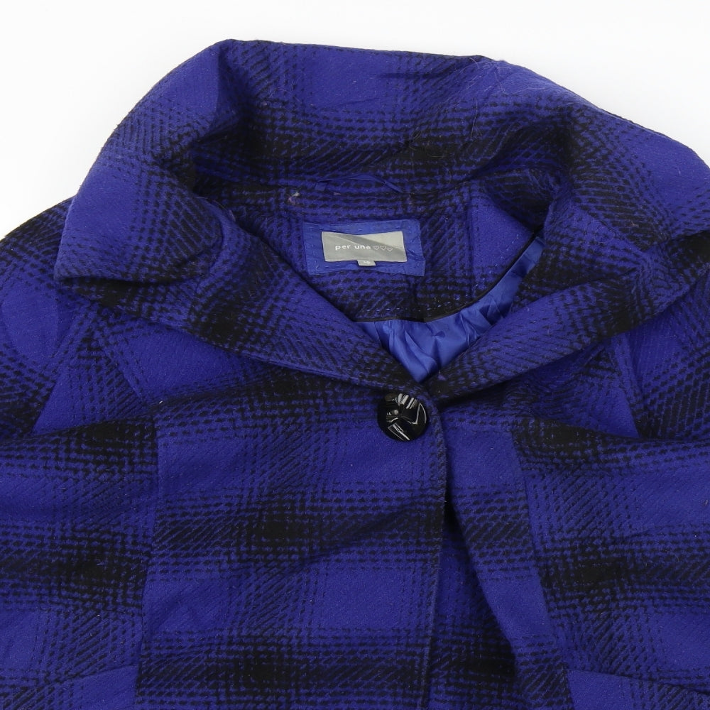Per Una  Womens Blue Check  Jacket Coat Size 16