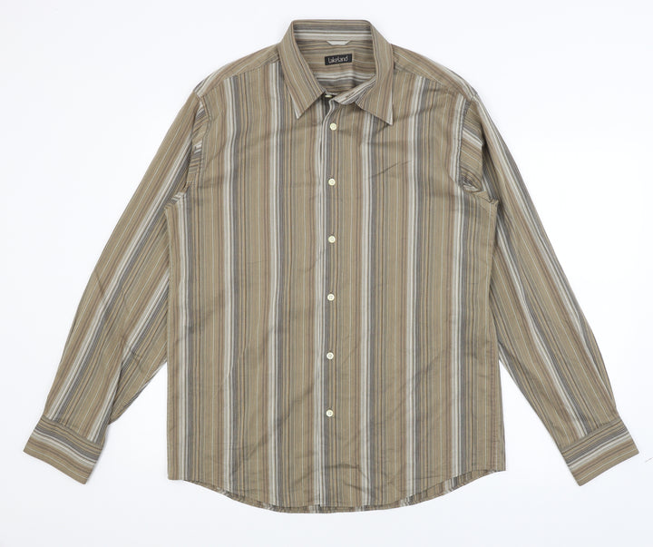 Lakeland Mens Brown Striped   Button-Up Size L