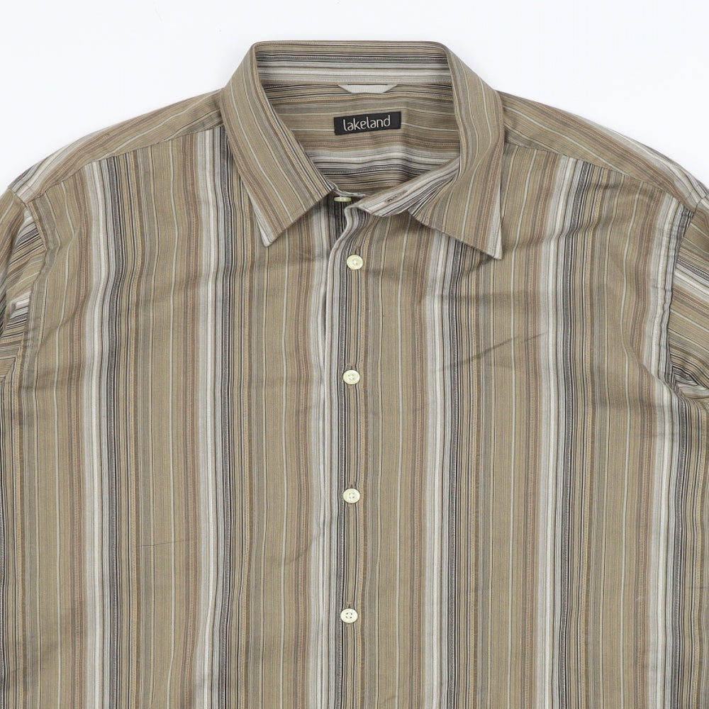Lakeland Mens Brown Striped   Button-Up Size L