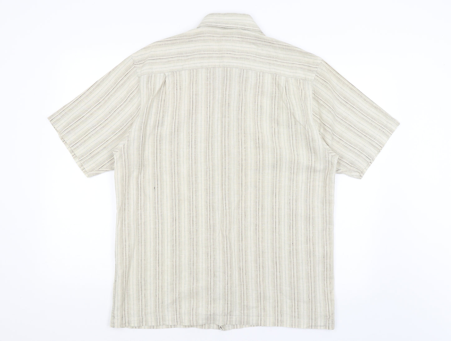 TU Mens Beige Striped   Button-Up Size M
