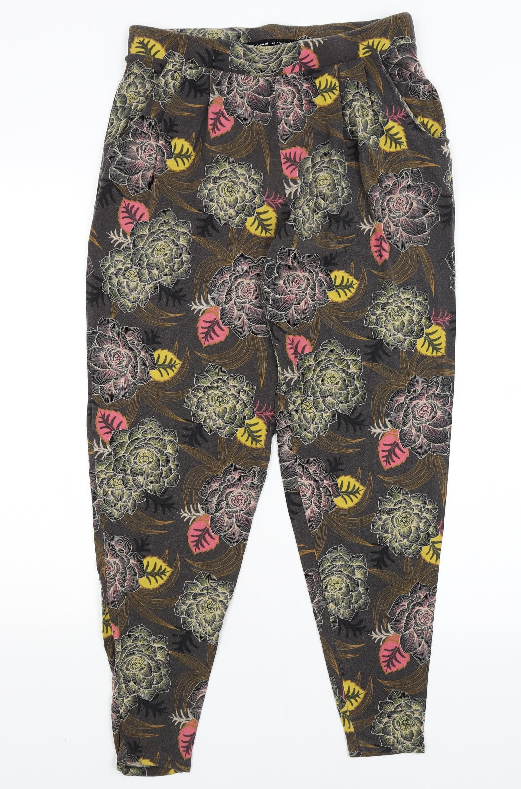 NEXT Womens Grey Floral  Trousers  Size 12 L28 in