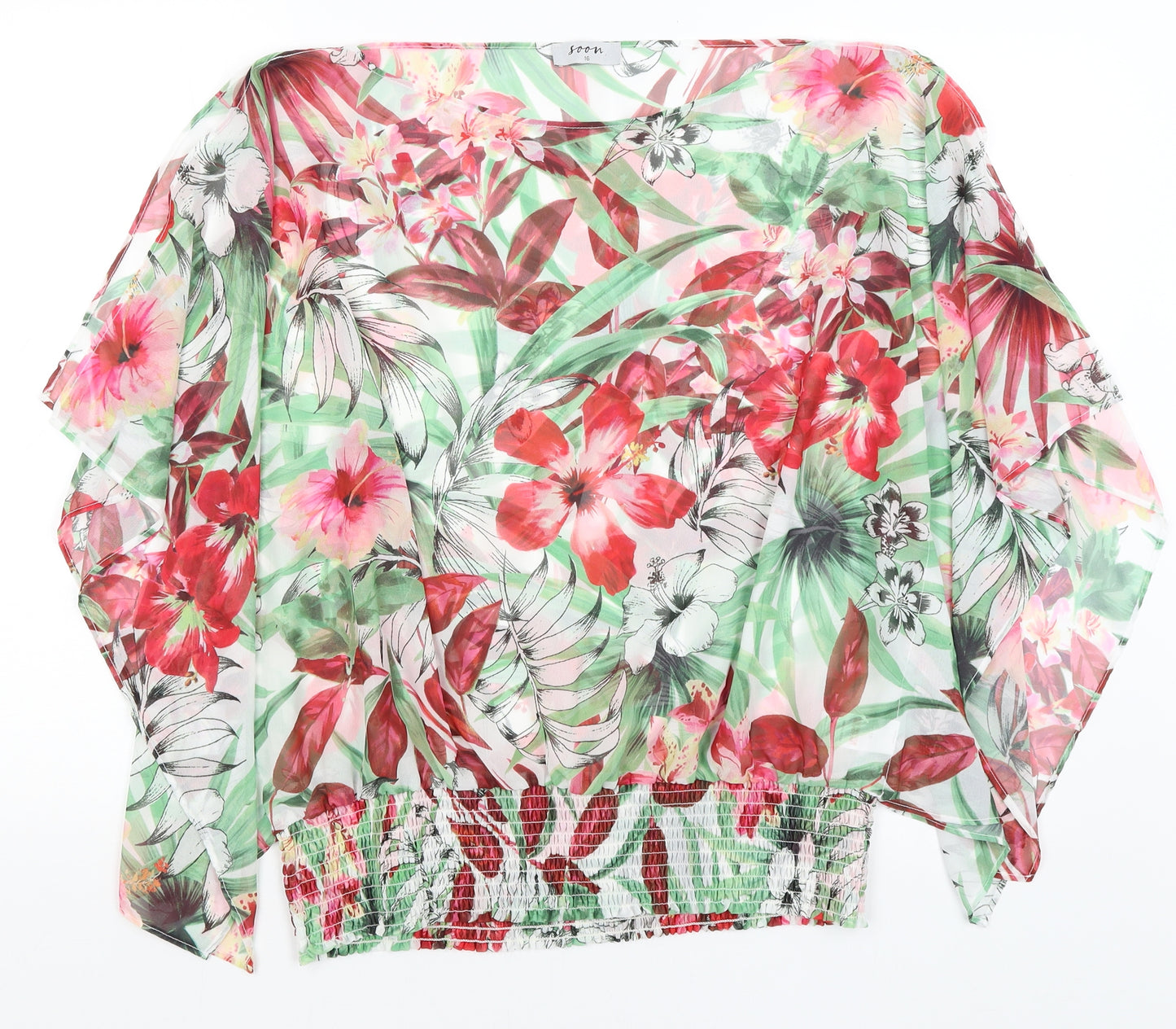 Soon Womens White Floral  Basic T-Shirt Size 16