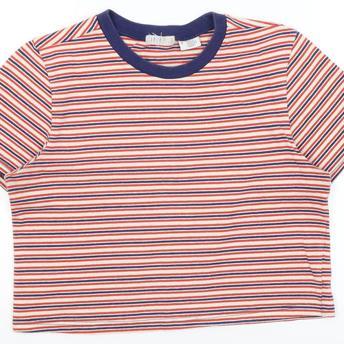 Cooperative Womens White Striped  Cropped T-Shirt Size S