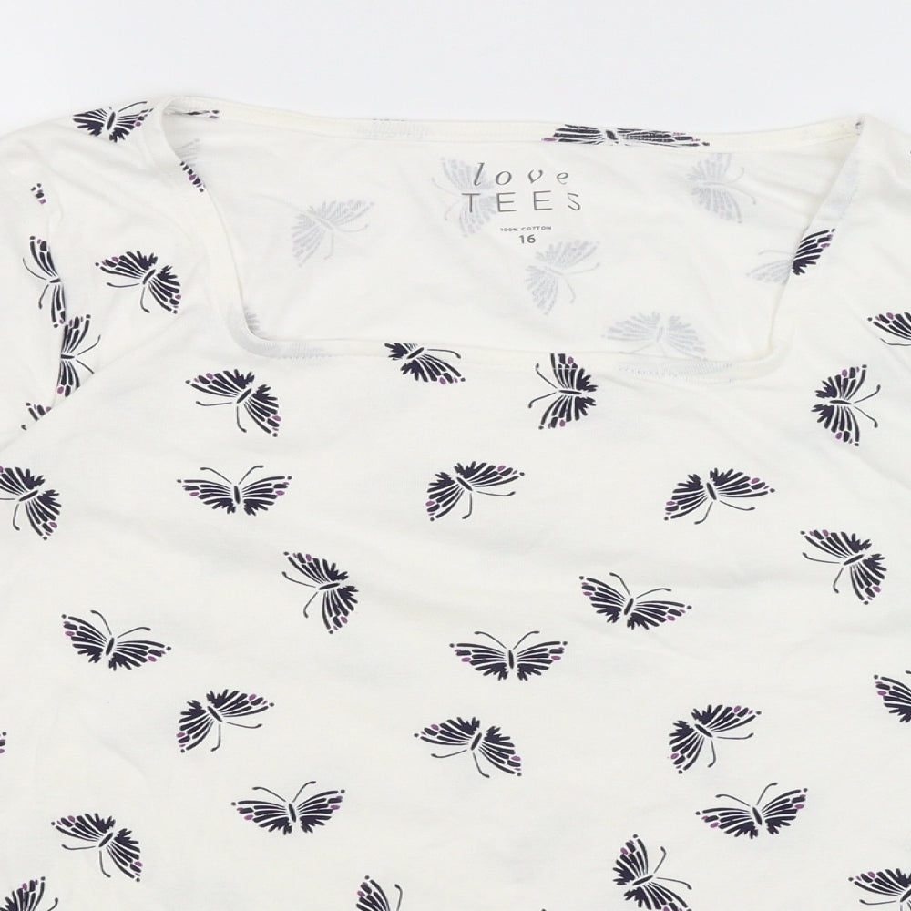 Love Tees Womens White   Basic T-Shirt Size 16  - Butterflies
