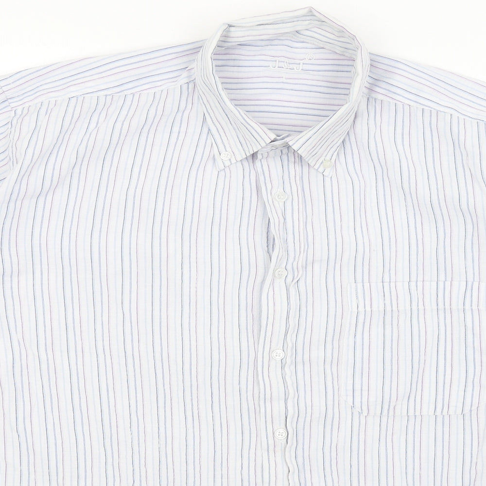 J&J Mens White Striped   Button-Up Size L
