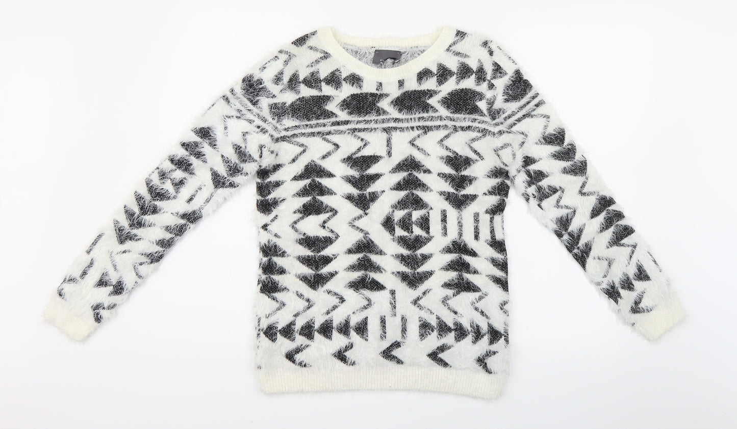 Preworn Womens White Geometric  Henley Jumper Size M