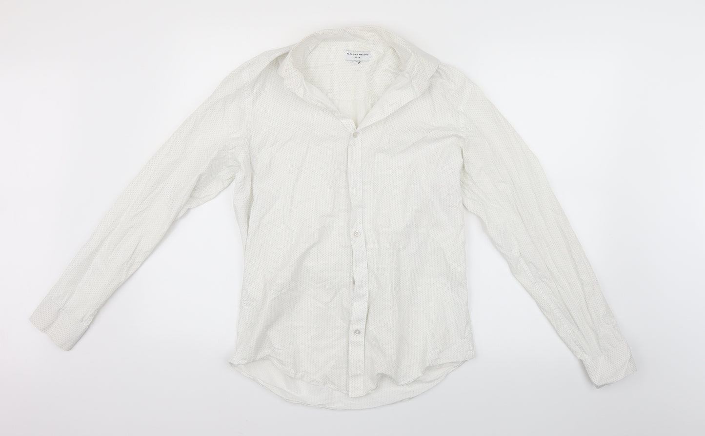 Taylor & Wright Mens White Polka Dot   Dress Shirt Size 15