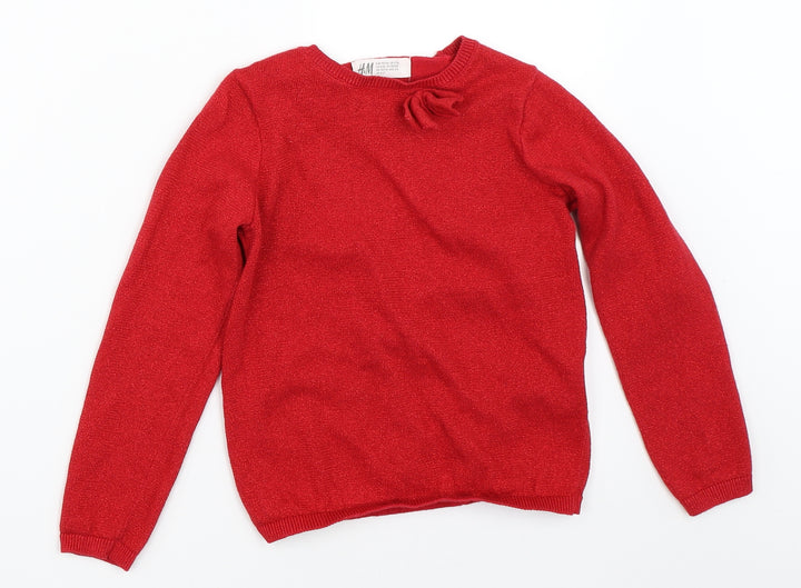 H&M Girls Red Pullover Jumper Size 5-6 Years