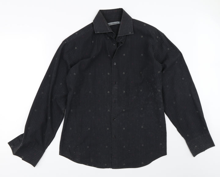 Fashion Union Mens Black Button-Up Size M
