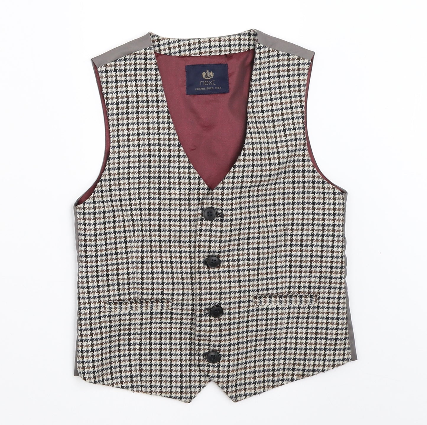 NEXT Boys Beige Houndstooth  Jacket Waistcoat Size 6 Years  - suit waistcoat